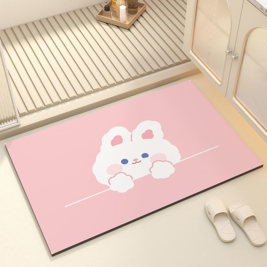 Cute Cartoon Diatom Mud Bathroom Mat - Absorbent, Anti-slip, Quick Dry Foot Mat for Toilet & Door Entrance