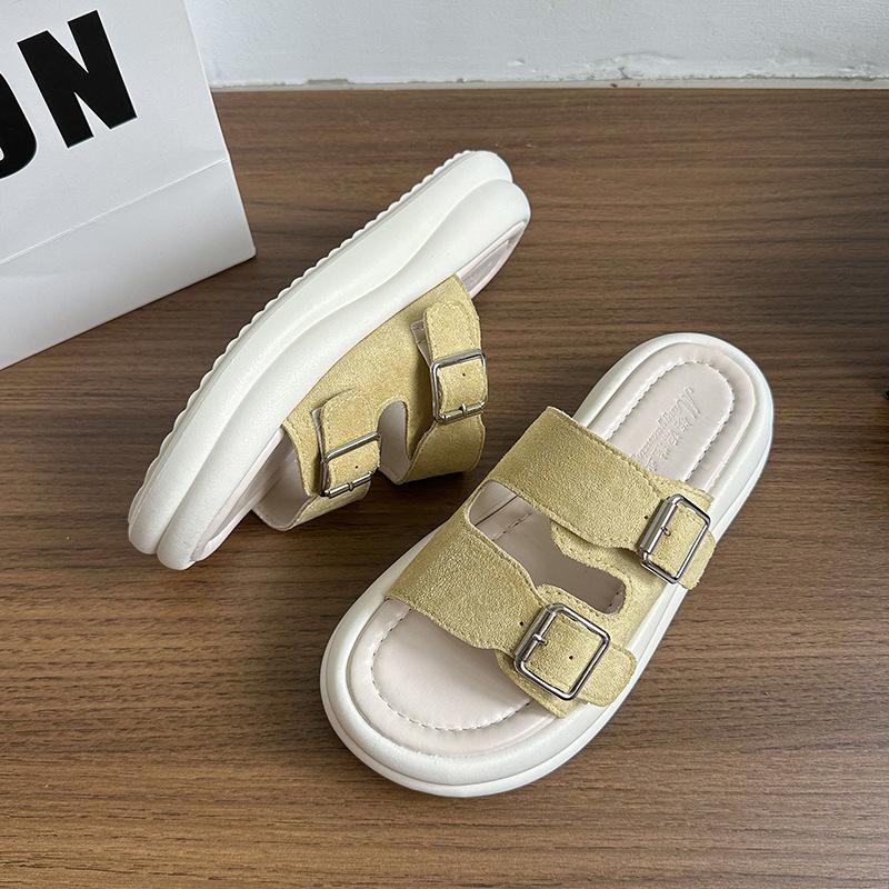 Thick bottom heightening cool slippers women's summer wear 2025 new fashion versatile muffin temperament beach one-word slippers