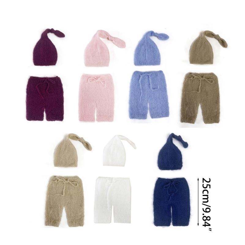 0-2 Monate Baby Foto Kleidung Strick Mohair Jumpsuit Mütze Neugeborenen Fotografie Kostüm Set Säugling Foto Outfit 2tlg