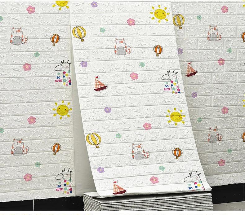 3D Self-Adhesive Wall Cover 70Cm*10M Continuous Water-Repellent Imitation Brick Wall Decals Wallcovering Living Room Home Decoration