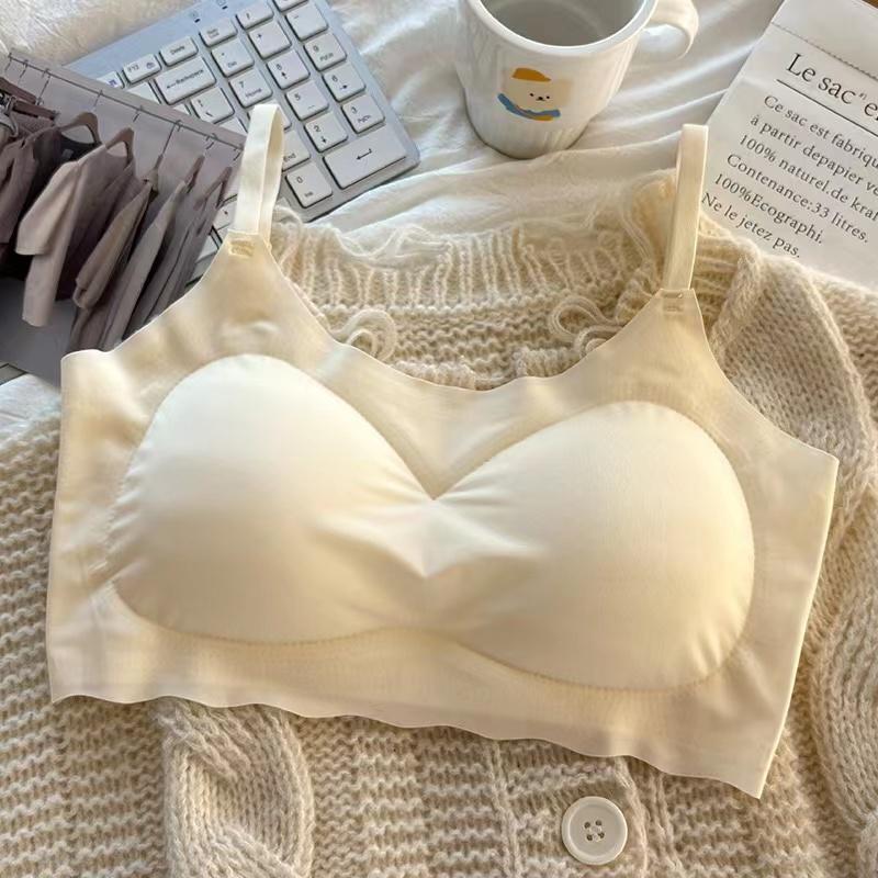 Ice Silk Bra Women Solid Color Simple Comfortable Skin Friendly Adjustable Shoulder Straps Breathable Sports Sleep Bra
