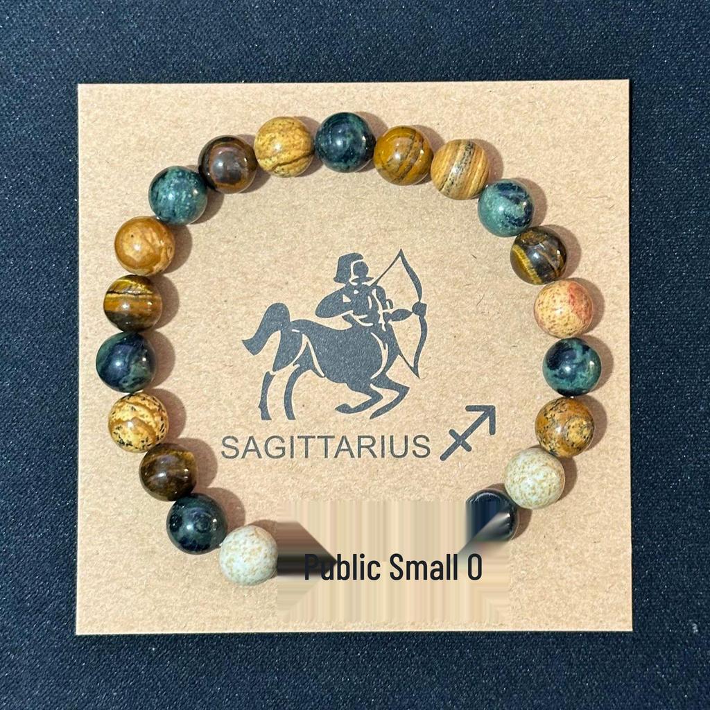 Twelve Constellations Elastic Bracelet with Tiger Eye and Agate Beads