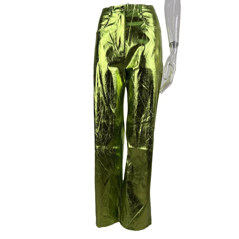 Women's High-Waist PU Leather Pants - 2024 Autumn/Winter Fashion, Candy Colors, Casual Style.