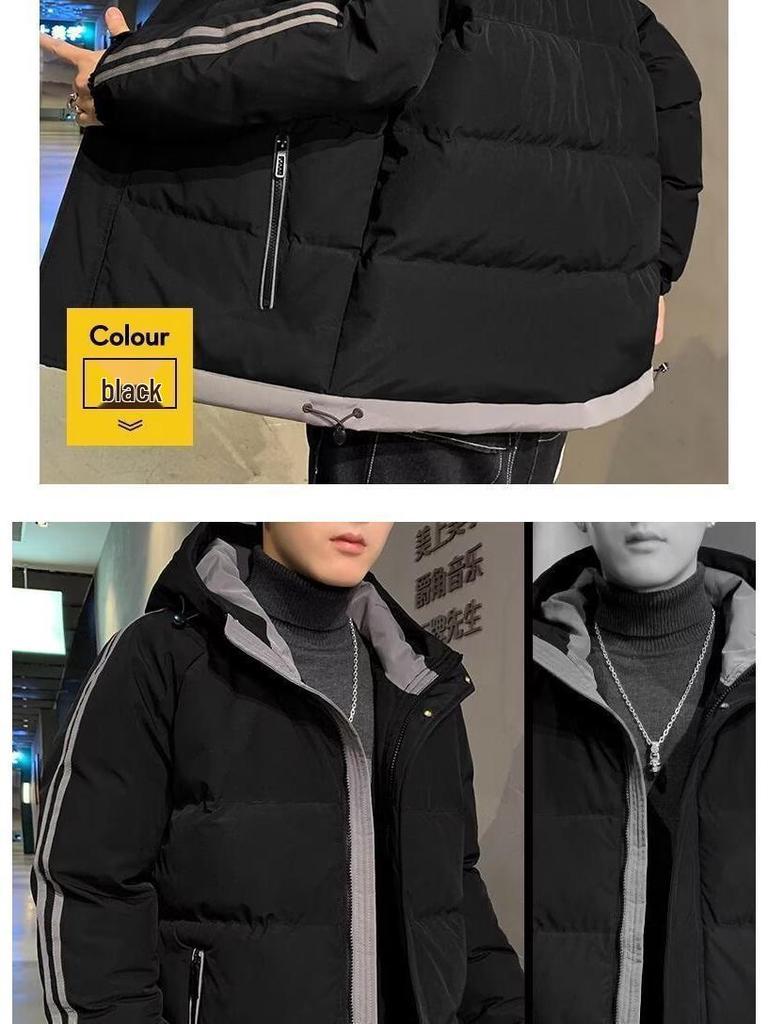 Men's Hooded Thickened Solid Color Cotton Jacket for Autumn/Winter - Warm, Loose-Fit Outerwear
