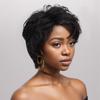 Synthetic Hair Short Black Wigs for Women Natural Hairstyle Casual Wig Black Mixed White Color Fashion Full Wig with Bangs
