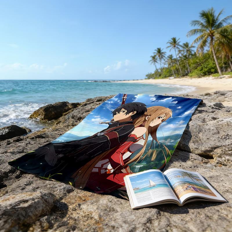 1pc Sword Art Online2 Beach Towel, Beach and Seaside Swimming Pool Equipment, Fashion Pattern, Rectangular, Travel Essentials