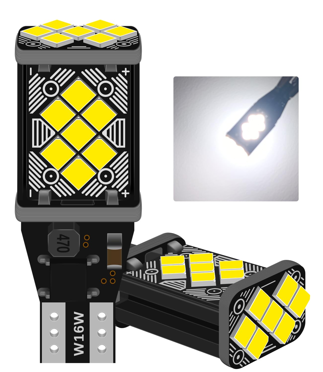 

Kazuki 9V-30V Автомобильная T16 Светодиодная Лампа Заднего Хода Белая W16W 921 912 Подсветка 21 Ряд 3030SMD Упаковка из 2 штук белый