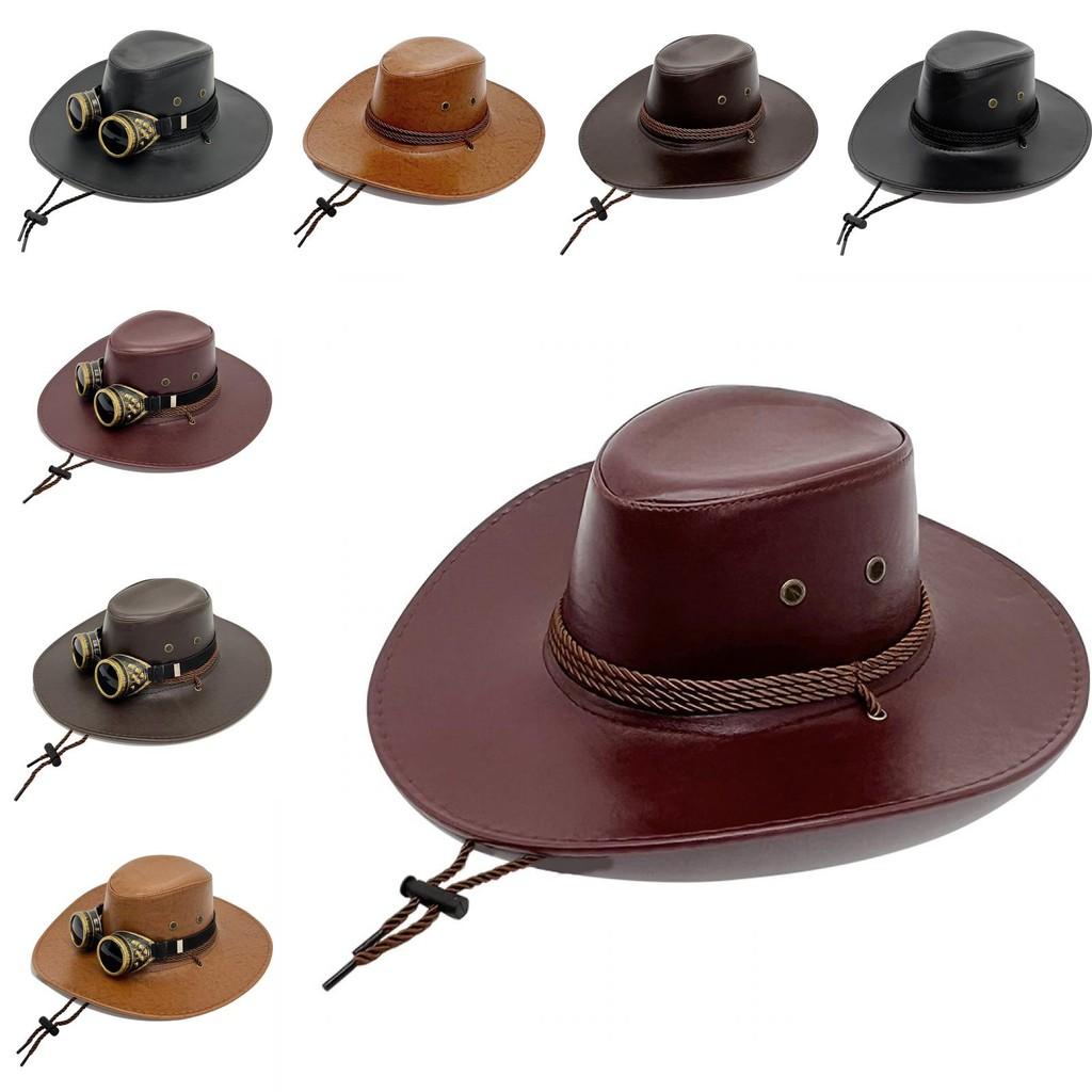 Classic Pu Leather Cowboy Hat With Sunshade Features For Outdoor Adventures For Men