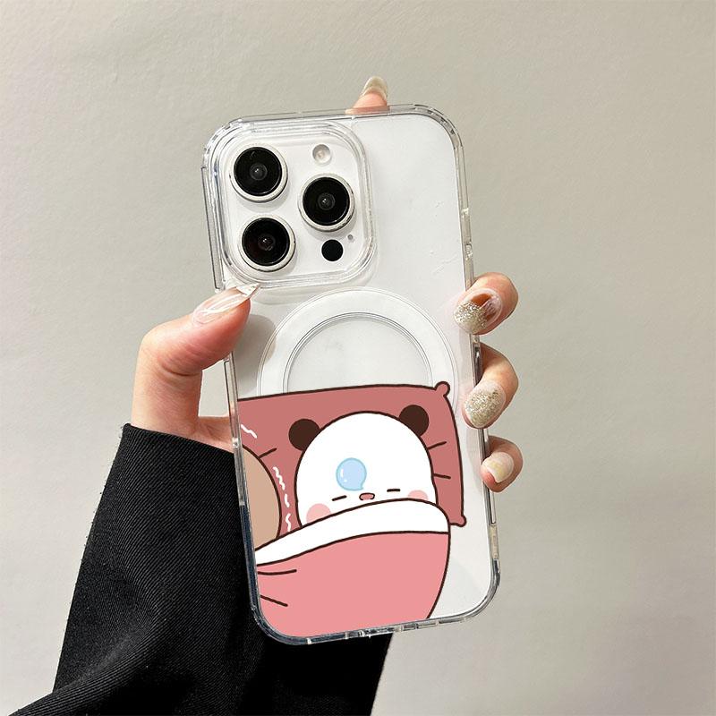 

Lovely Yier Bubu Wireless Charging Case for iPhone 17 Air 16 E 15 14 13 12 Mini 11 Pro Max Transparent Silicone Edge Hard Cover iPhone 16 E