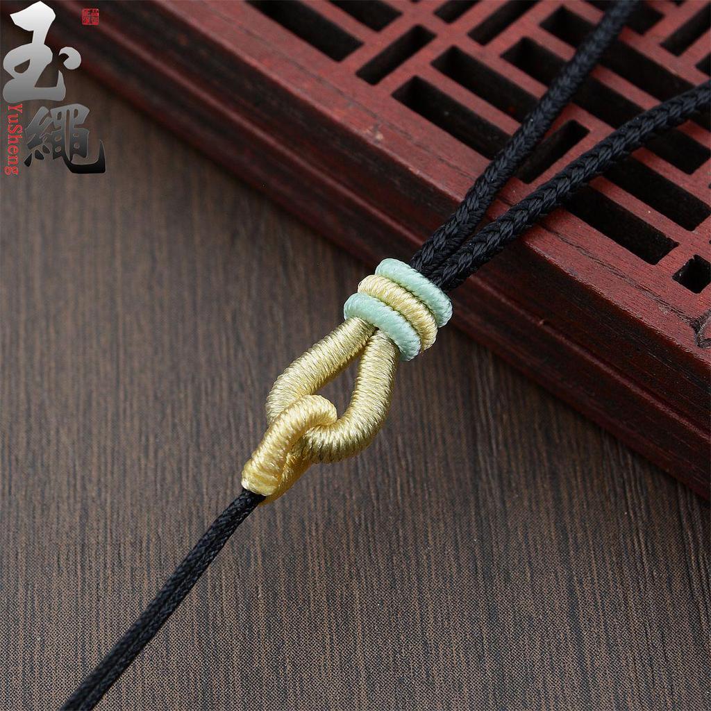Hand-Woven Ruyi Knot Lanyard Necklace with Jade and Crystal Pendants