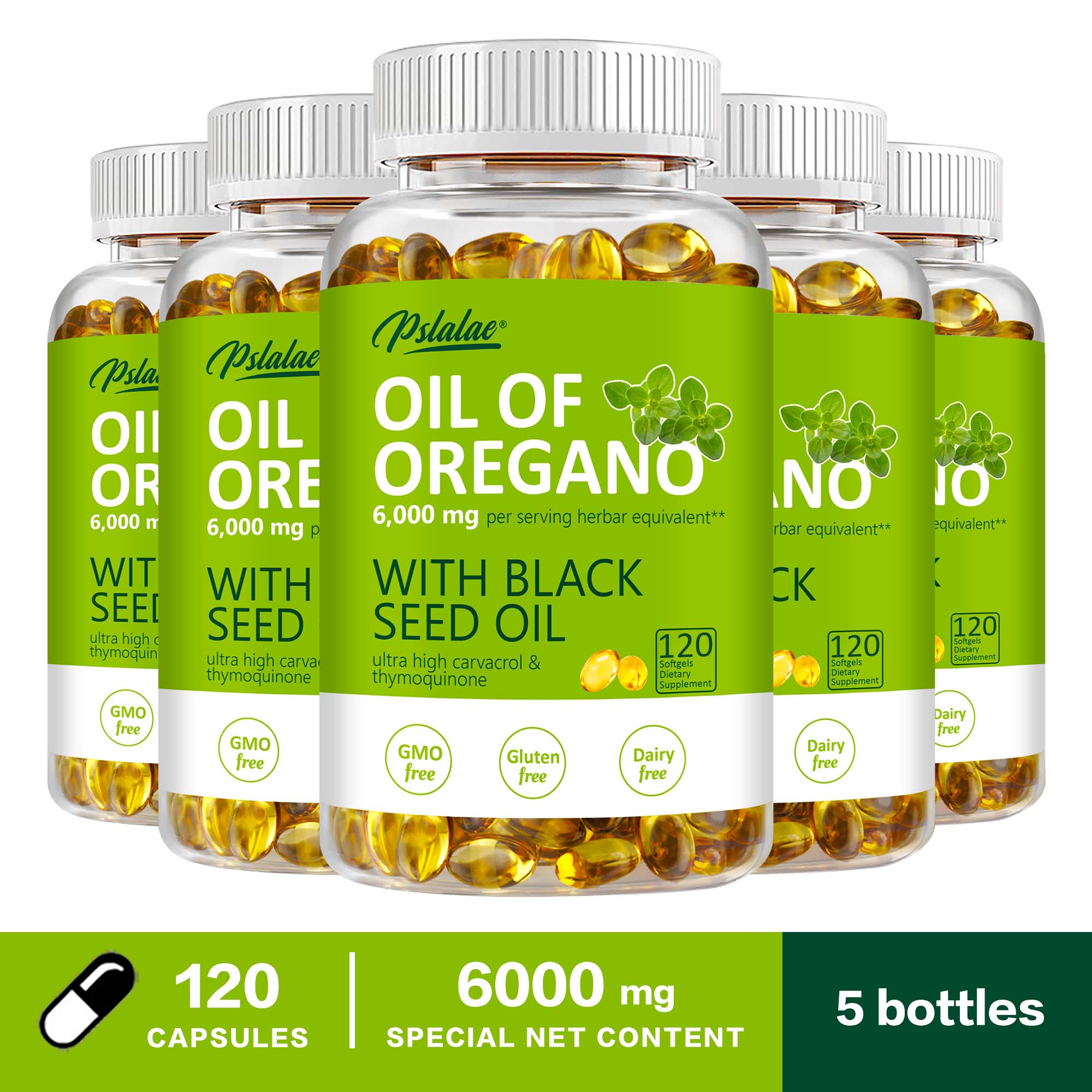 Cápsulas de aceite de orégano de alta concentración, 6000 mg, antioxidante natural, protege el sistema inmunológico y la digestión, apto para adultos. 120*5