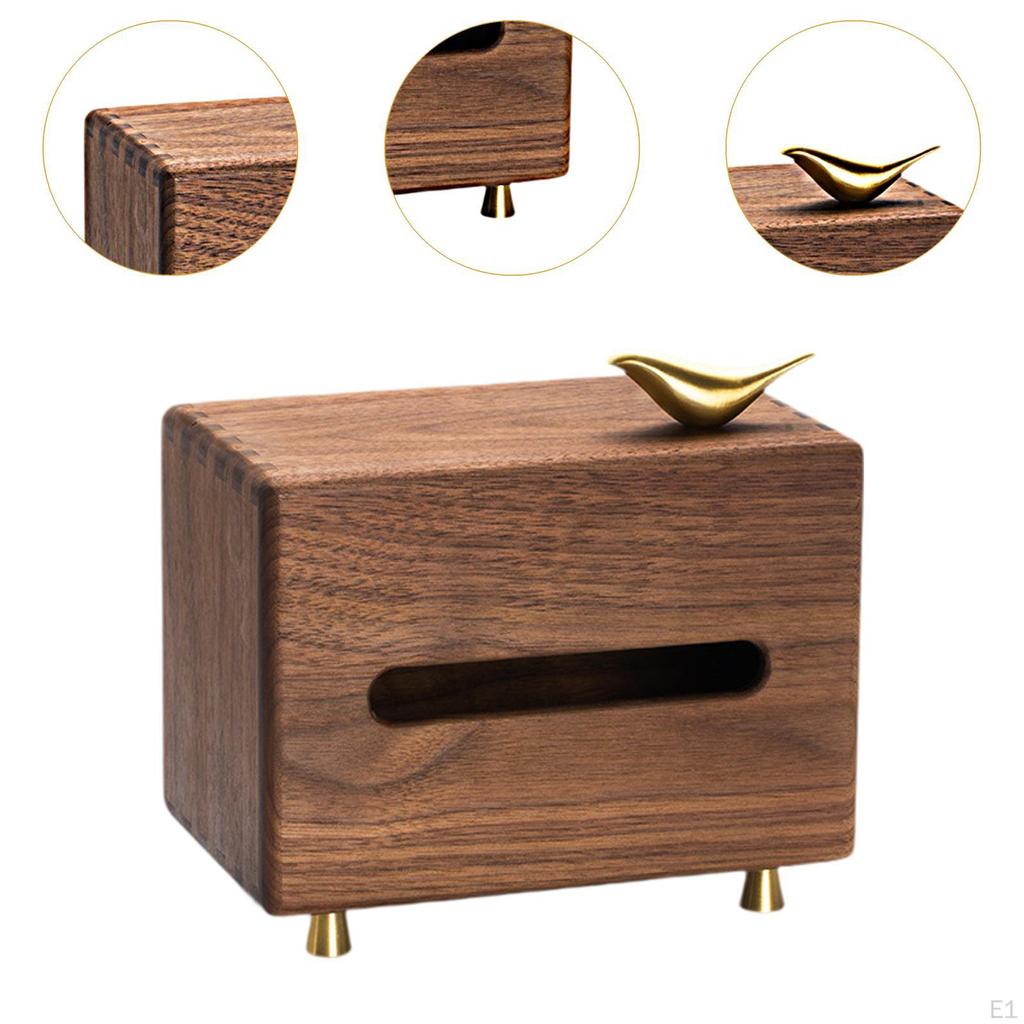 Tissue Box with Copper Bird Wood Multifunctional Home Ornament Holder Paper Storage for