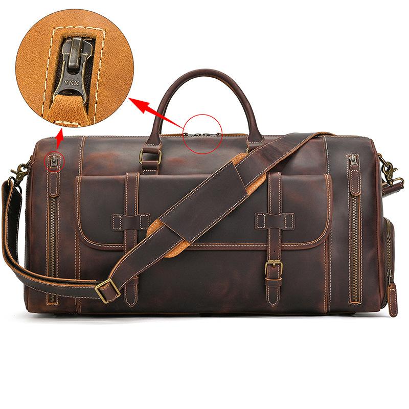 Crazy Horse Leather Travel Bag Men'S Leather Handbag One Shoulder Oblique Span Bag With Shoes Cowhide Luggage