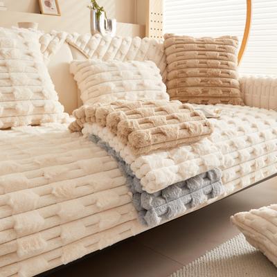 Cuscino per divano in peluche a forma di coniglio, stile invernale, spesso, antiscivolo, semplice e moderno, copridivano in tinta unita, in tessuto