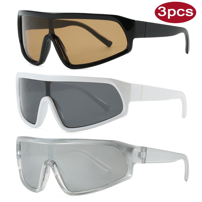 3pcs New Women Outdoor Sports Sunglasses Cycling MTB Climbing Eyeglasses One Piece Personalized Colorful Lens Glasses Unisex