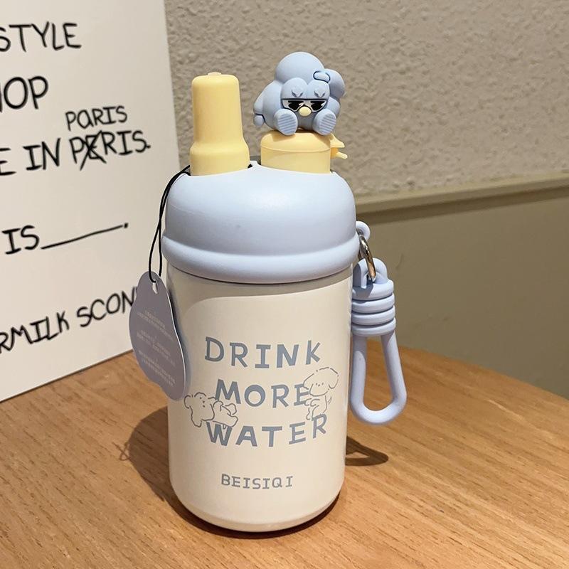 Thermos cup high value cartoon straw cup portable stainless steel student vacuum cup