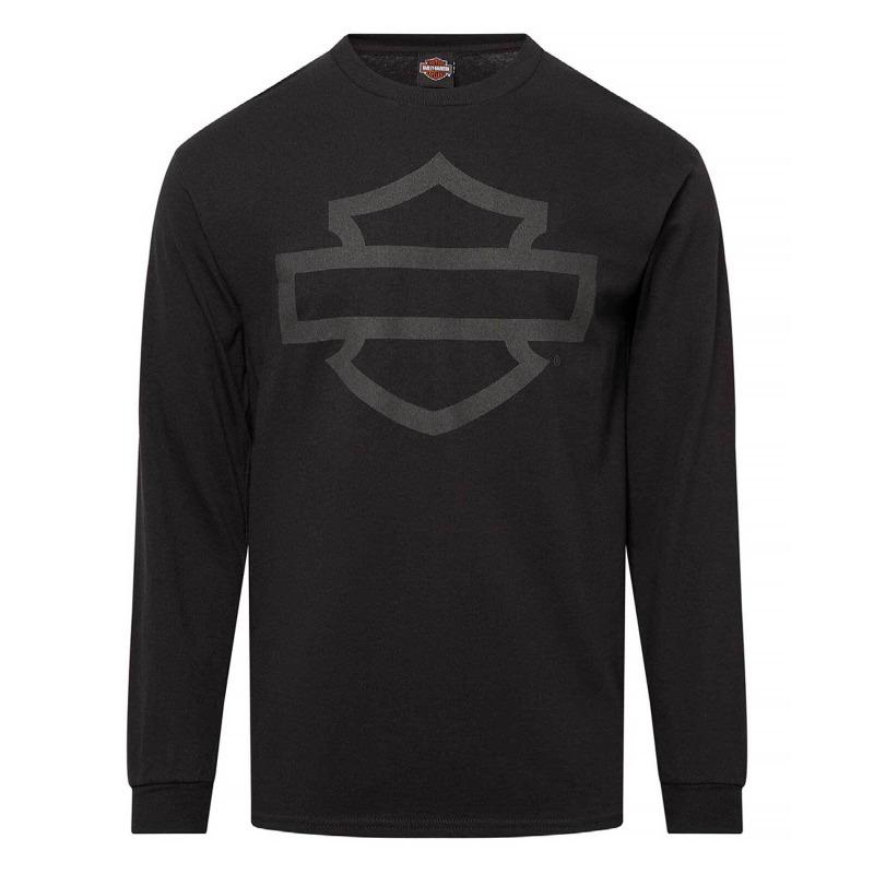 Camiseta de Manga Larga con Cuello Redondo, Hendidura y Escudo para Hombre Harley-Davidson, Negra