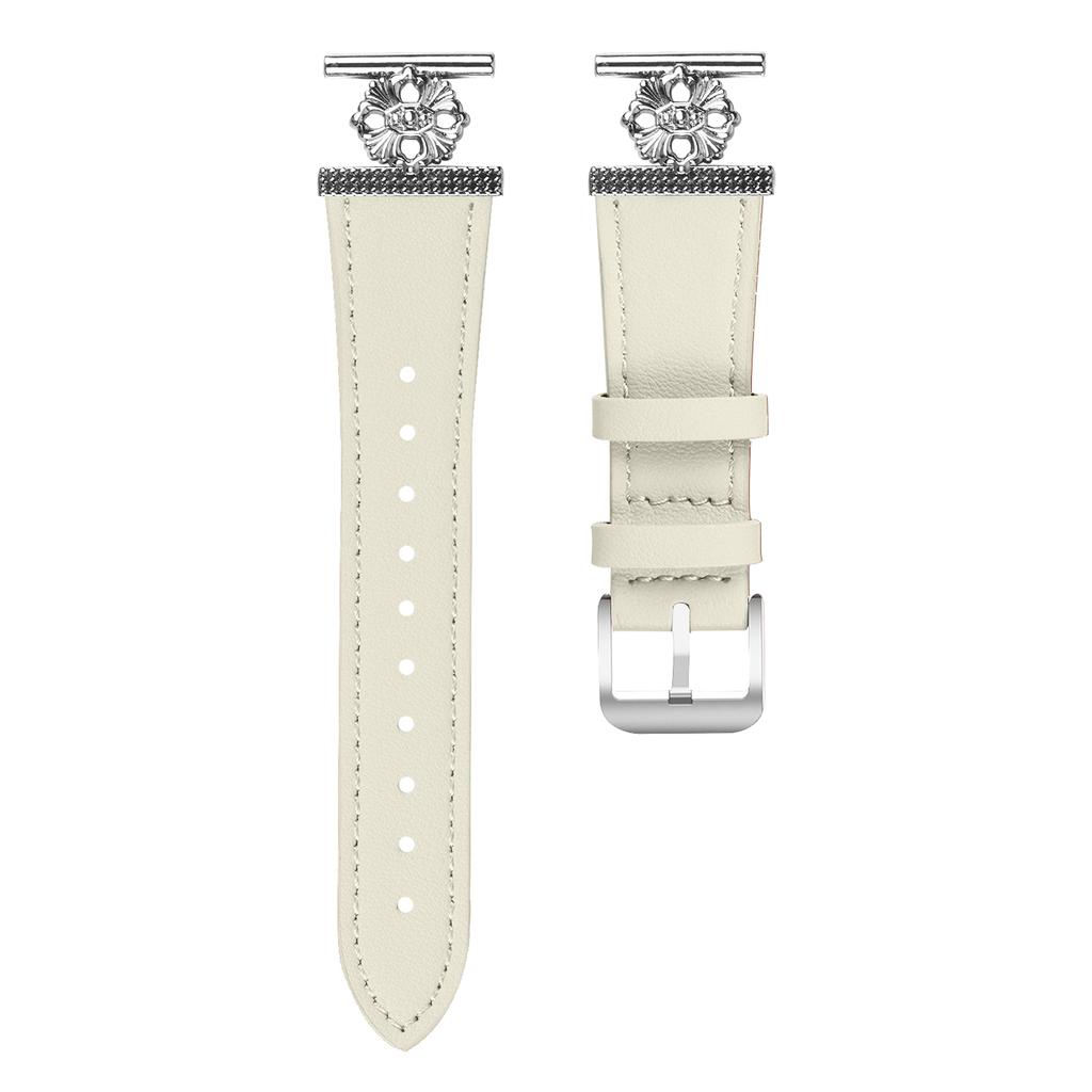 For Garmin Vivomove Trend/Venu Sq 2 Watch Band Genuine Cow Leather Flower Decor Adjustable Strap