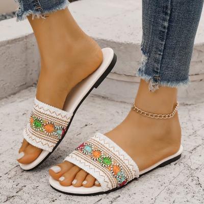 2024 Brand Women's Shoes Basic Women's Slippers Fashion Color Matching Daily Slippers Women New Peep Toe Plus Size Flat Slippers