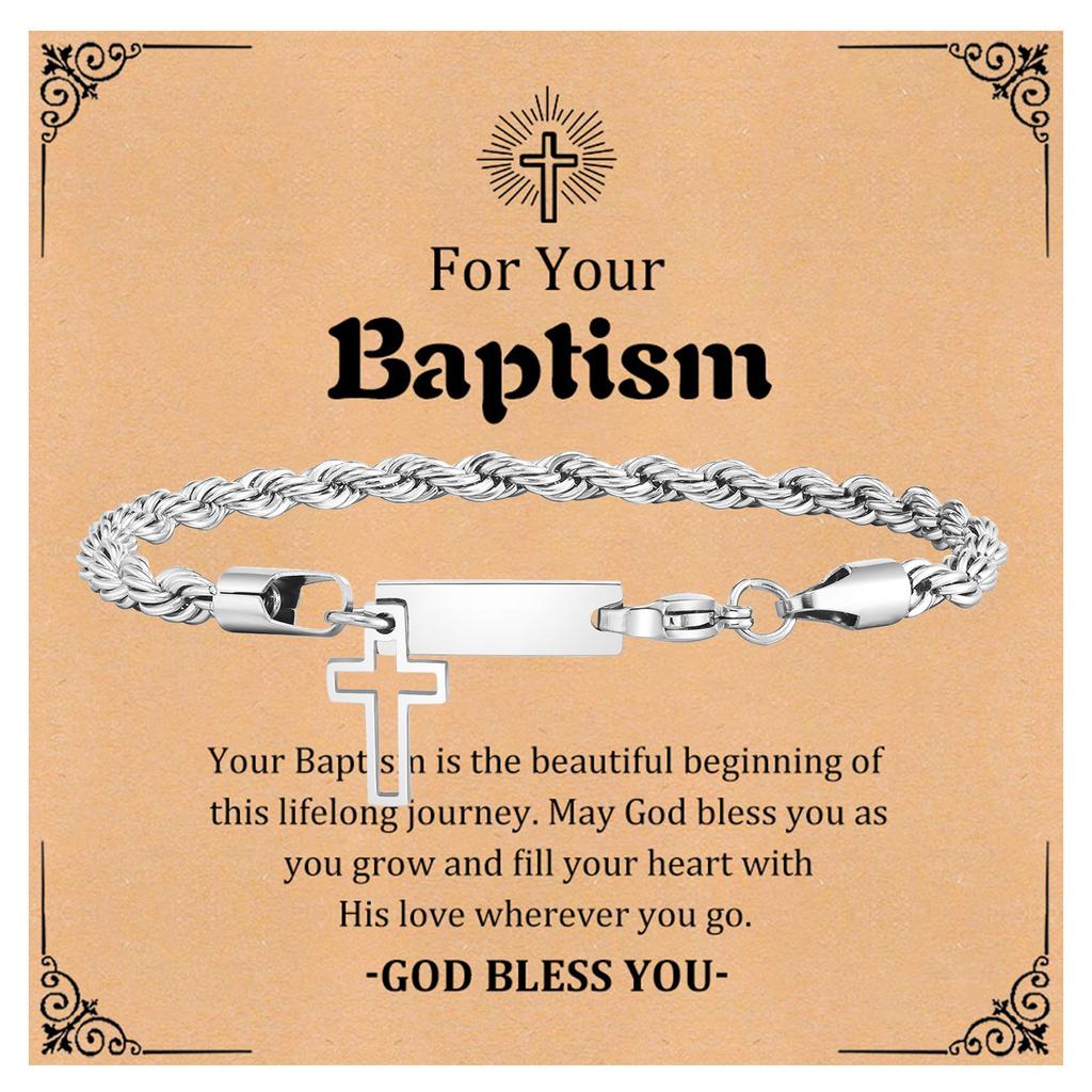 Trendy Cross Cuban Chain Bracelet for Men,Christian Religious Baptismal Bible Chain Wristband,Gift Card for Son Dad