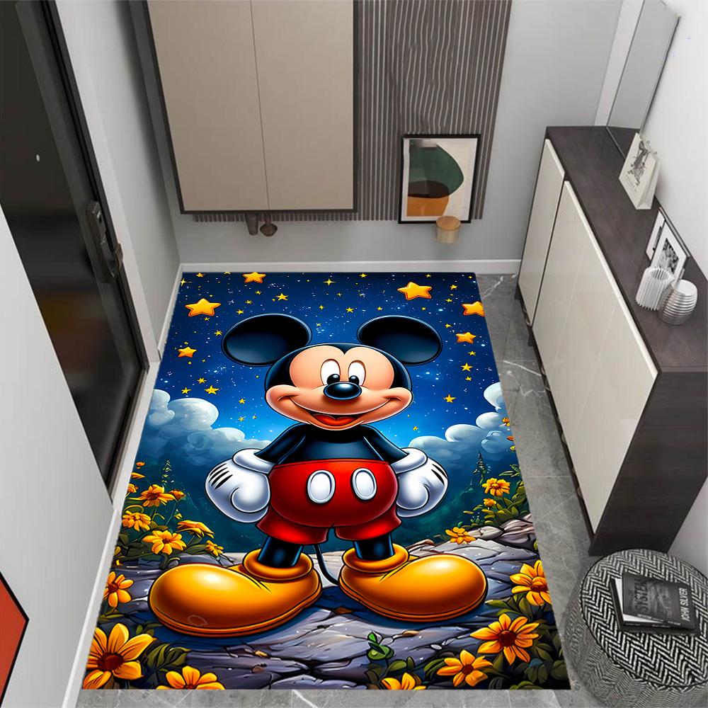 Mickey Mouse In Starry Night Disney Cartoon Theme Anti-Slip Rug - Polyester, Home Decor, Suitable for Bedrooms, Living Rooms, Doorways, and Studios