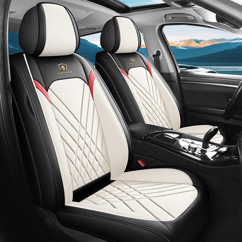 5-Seat Car Seat Covers, Small Rhombus Lumbar Support PU Leather, Light Luxury Comfortable Breathable Full Coverage All-Season Simple Fashion Car Seat