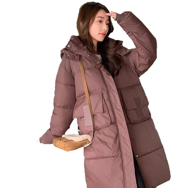 Down and Padded Jacket 2025 Winter New Korean Version of Over-the-knee Long Padded Jacket Women's Loose Thickened Jacket Hooded Cotton Jacket