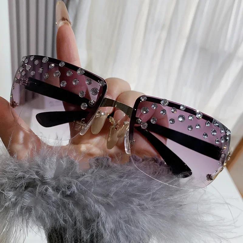 Fashion Steampunk Rimless Diamond Sunglasses Women  Punk Photo Sun Glasses Mens Brand Designer Luxury Shades Goggles