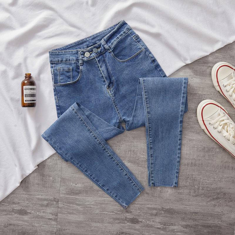 

Женские эластичные джинсы с высокой талией для похудения — новый стиль, маленький размер, облегающий крой, брюки-карандаш с девятью точками 27