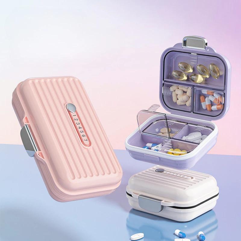 1 Stück 7 Fächer Mini Tragbare Pillendose Wöchentlicher Medikamenten-Vitamin-Aufbewahrungsorganizer Reise Tabletten Versiegelte Box Pillenetui Behälter