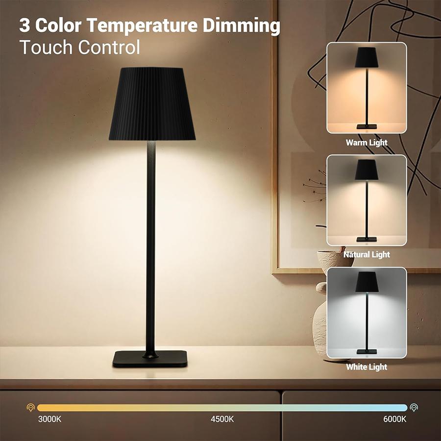 Cordless Hotel Usb Rechargeable Table Lamp Touch Sensor Desk Lamp 3 Colors Adjustable Led light for Bedroom Hotel Living Room