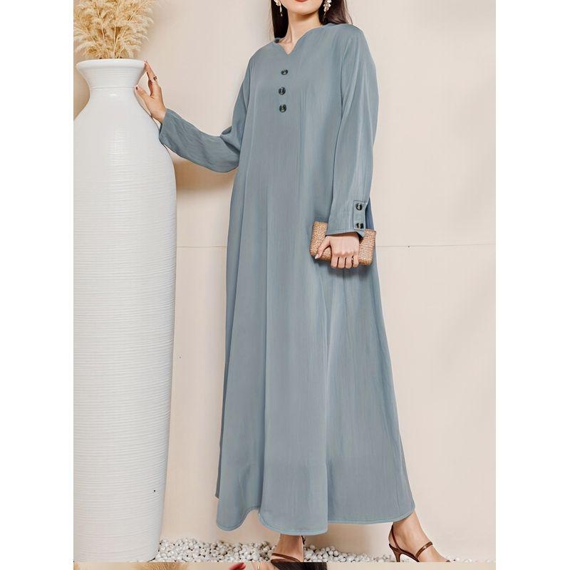 

Новая мода Ближнего Востока Повседневное платье-халат на пуговицах с V-образным вырезом Свободное платье-халат с V-образным вырезом Bright steel blue S