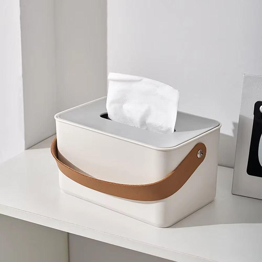 Round/Square Portable Tissue Box with Handle Drop-resistant Round Napkin Holder Rounded Edge Dust-proof Toilet Paper Case