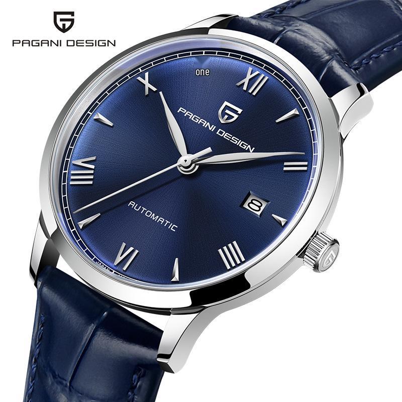 Pagani Design Men's Stainless Steel Automatic Mechanical Watch with Leather Strap, Model 1759, Waterproof.