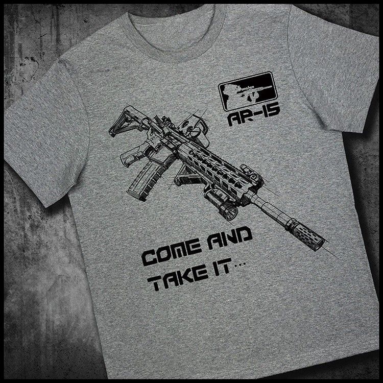 2026 New Fashion Military Locomotive Tactical AR15 Graphic Print High Quality Unisexs Crew Neck Short Sleeve Comfortable Loose Tee