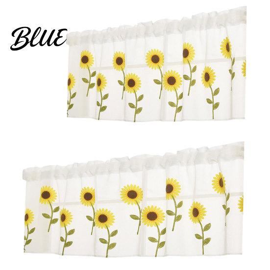 Sunflower Curtain Embroidered for Home Sheer Short Decorative Polyester Tulle