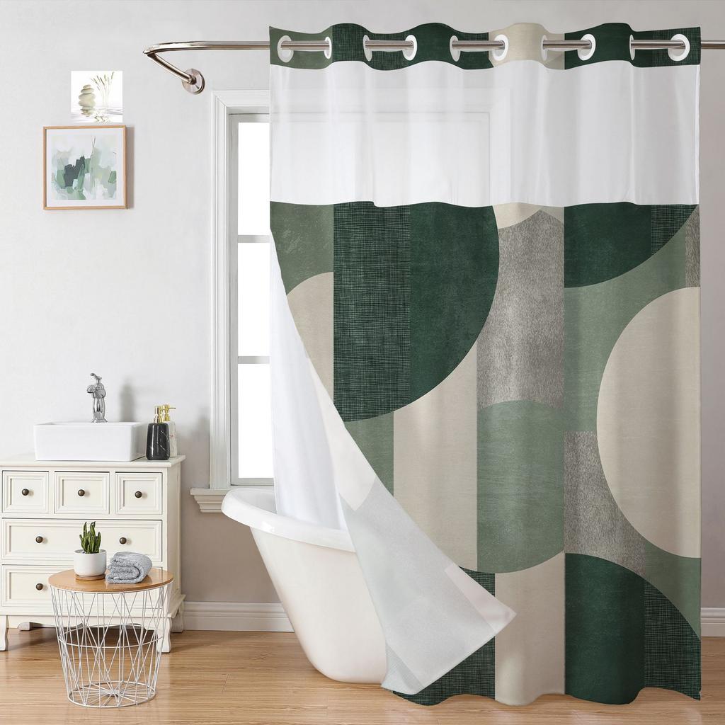 1PC No Hook Double Layer Shower Curtain Waterproof Removable Lined Leaves Plants Modern Bathroom Decorative Shower Curtains