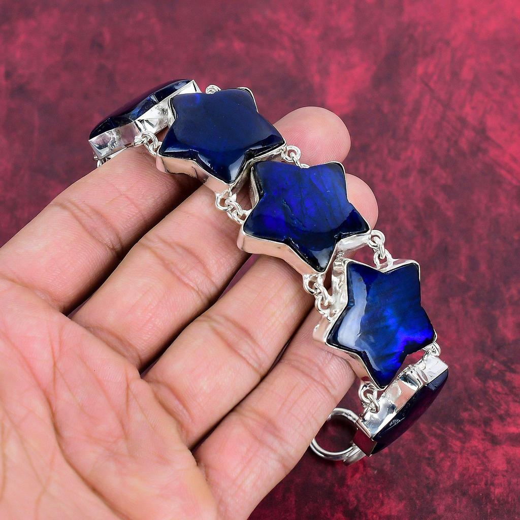 Amazing Blue Flash Labradorite Handmade Jewelry, 925 Solid Sterling Silver Jewelry, Antique Gemstone Bracelet Jewelry For Gift