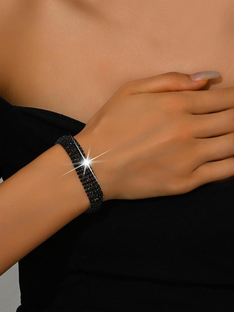Luxury Diamond Jewelry Set: Shimmering Necklace, Tassel Earrings, Bracelet, and Ring for Brides