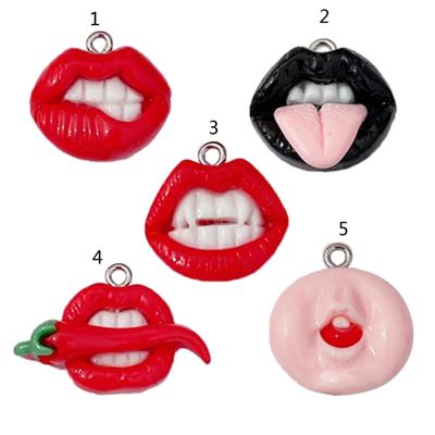 10pcs Funny Sexy Red Lip Resin Charm Hip Hop Halloween Earring Pendant Accessories DIY Keychain Jewelry Making Crafts