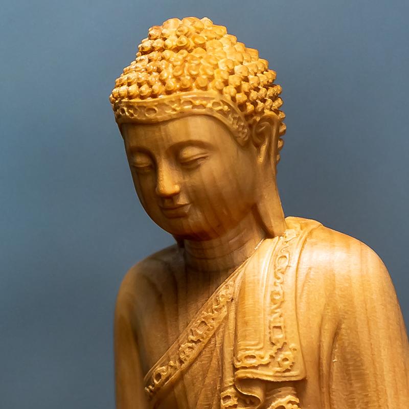 Naturalny Cyprys Lndia Shakyamuni Budda Postacie Figurki Ręcznie Rzeźbione Lite Drewno Dom Pokój Biuro Dekoracja Feng Shui Statua