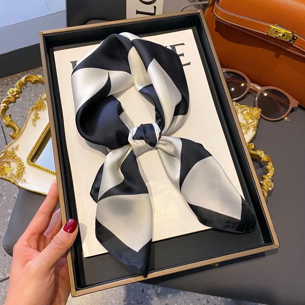 Neckerchief Female Luxury Square Scarf For Women Silk Feeling Shawl Satin Hijab Fashion Wraps Hair Bands Ribbon Headband Bandann