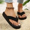 Ladies' Chic Black Flip Flops Comfortable EVA Sole, Thick Padded Low Heel, Suitable for Casual Summer Beach Wear, Fashionable Flip Flops, Beach Shoes