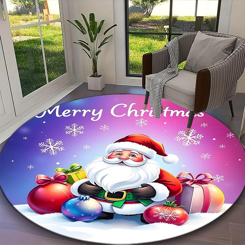 Santa Claus Carpet, Non-slip Office Chair Rug, Digital Print Home Round Rug, Unique Festival Decorations