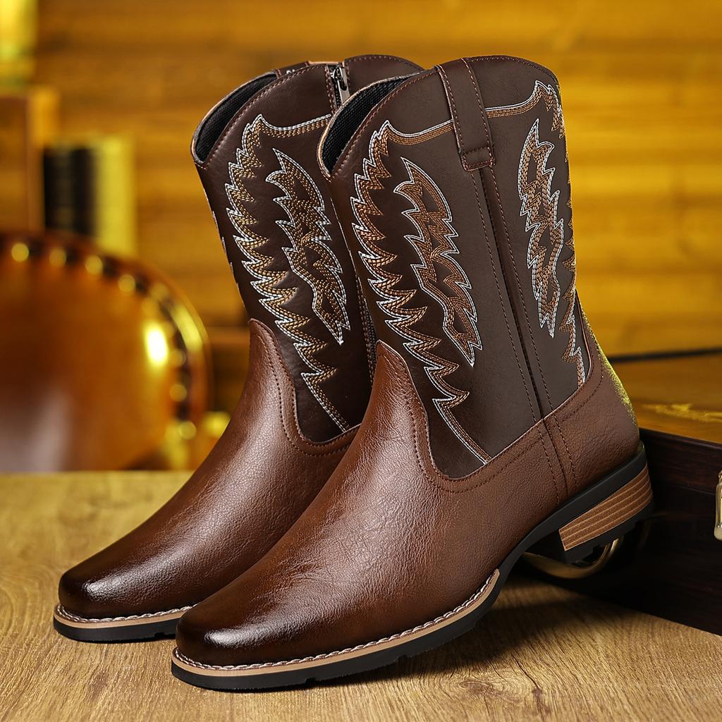 Fashion Autumn Winter New Western Cowboy Ankle Boots for Men Fashion Designer Embroidered Knight Boots Male Big Size Leather Shoes Man