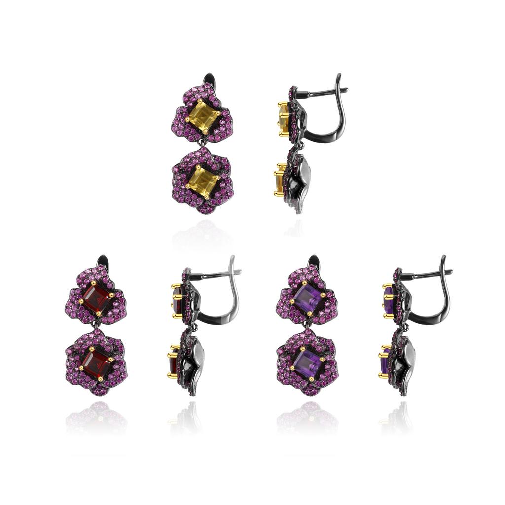 Designer Natural Gemstone Earrings Natural Style Flower Series Design S925 Silver Amethyst Earrings Earrings