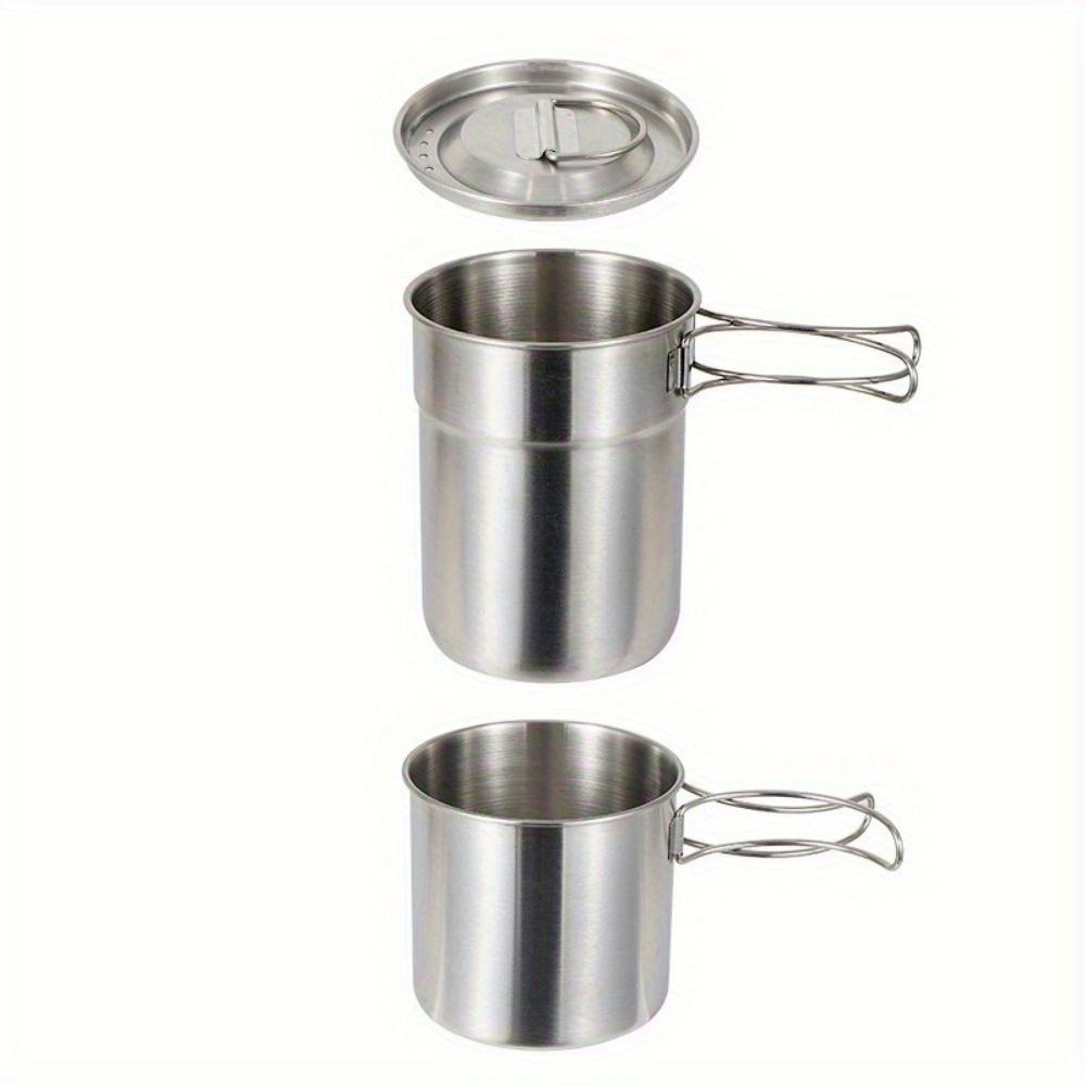 304 Stainless Steel Mug 2pcs Set, Folding Handle Coffee Cup, Outdoor Camping Portable Cookware Pot
