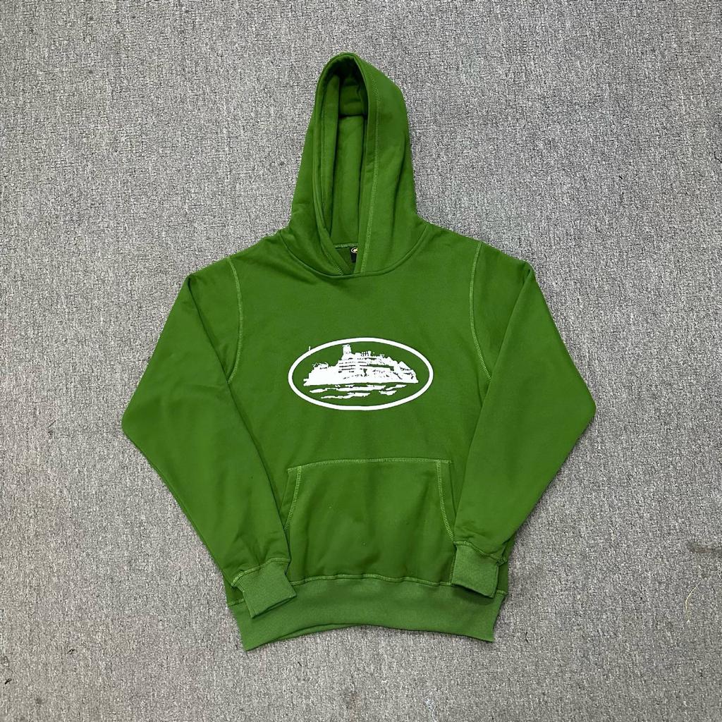 Corteiz Classic Series Ship Print Logo Thin Plush Loop Hooded Sweater, Trendy Men's and Women's Casual Sweatpants