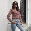 GMXIA Women's Fashion Casual Floral Print Long Sleeve V Neck Blouses & Shirts