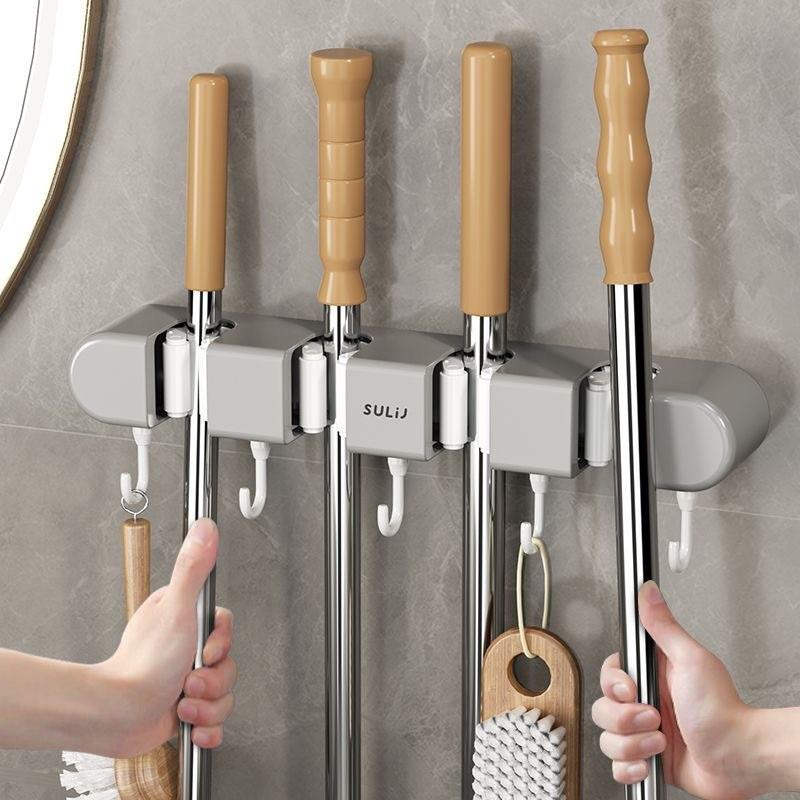 Modern Minimalist Abs Bathroom Wall Mount Mop Holder With Strong Clips And Hooks For Home Organization